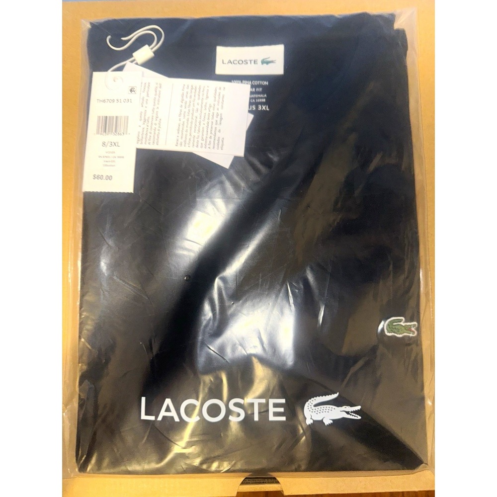 Lacoste Mens T Shirt Black Solid 3XL Big & Tall 100% Pima Cotton TH6709 51 031